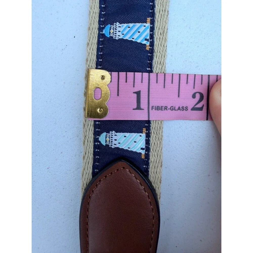 Crown & Ivy Men’s Belt Size 40 Navy Lighthouse Nautical Embroidered Leather NWT